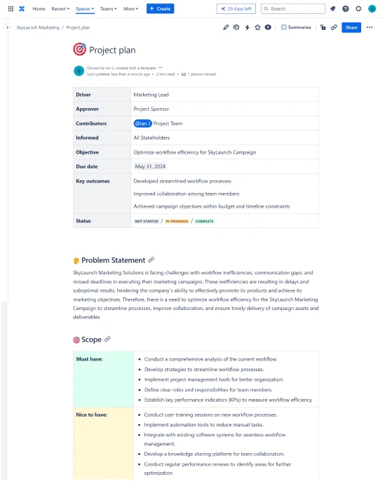 Project Plan from Confluence